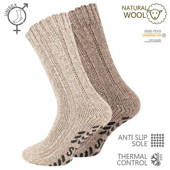 Antislip sokken wol (chocolate) maat 35-38